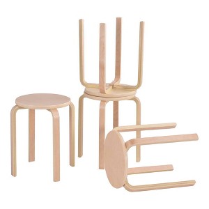 Tangkula 4 pcs 17" Round Stacking Stool Dining Chair Set Backless Wood Seats Natural - 1 of 4