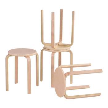 Tangkula 4 pcs 17" Round Stacking Stool Dining Chair Set Backless Wood Seats Natural