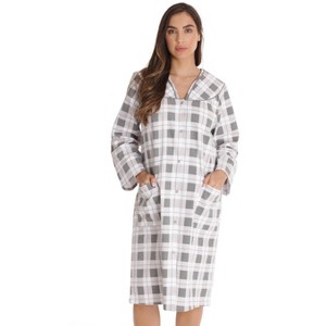 Dreamcrest Womens Snap-Front House Coat Flannel Duster Nightgown with Pockets - 1 of 3