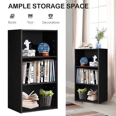 Black MDF Modern 3-Tier Open Shelf Bookcase