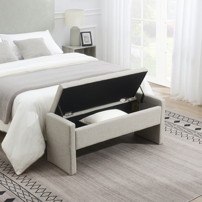 Modern Bed End Bench, Teddy Fabric Entryway Storage Bench with Arms, Upholstered Foot Rest Stool, Window Vanity Bench for Living Room