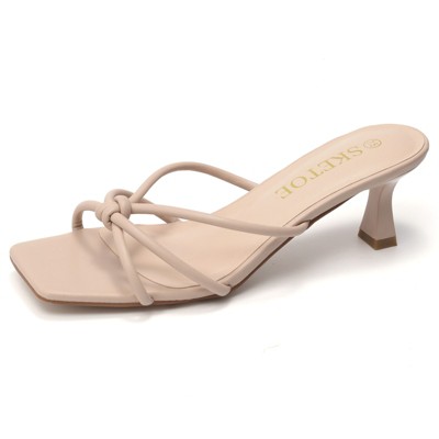 Kitten Heels for Women Square toe Flipflop heels 2 Inch Sandals for Beach Summer Black/Nude