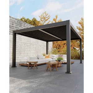 All-Aluminum Louvered Pergola, Outdoor Pergola with Adjustable Louvered Roof, Reinforced Aluminum Frame, Integrated Drainage System, Gray - 1 of 4