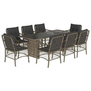 vidaXL Garden Dining Set Gray PE rattan 9 Piece Set - 1 of 4