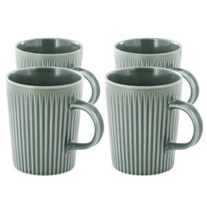 Meritage 4 Piece 16.5 Ounce Embossed Stoneware Mug Set in Matte Sage - 1 of 4