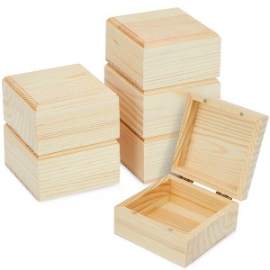 Bright Creations 6 Pack Unfinished Wooden Boxes with Hinged Lids, Pinewood Magnetic Wood Box for Crafts, 3.5 x 3.5 x 2 In - 1 of 4