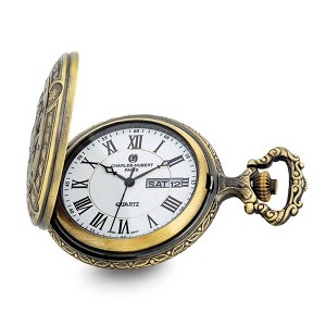 Black Bow Jewelry Charles Hubert 2-tone Antique Finish Train Pocket Watch - 1 of 4
