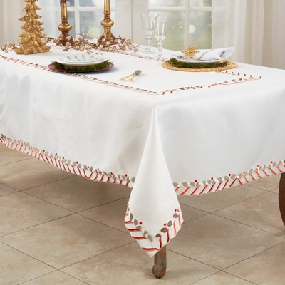 Off-White Rectangular Candy Cane Border Christmas Tablecloth