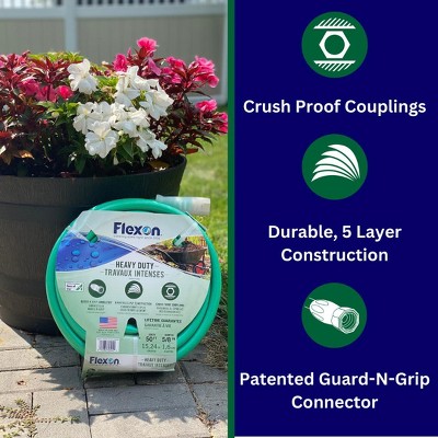 Flexon Green Heavy Duty 50-Foot Garden Hose with Brass Couplings