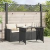 vidaXL Patio Dining Set with Cushions - 2 Piece PE Rattan Furniture, Black - Rectangular Glass Table, 3-Seater Sofa, Cream-White Cushions - 2 of 4