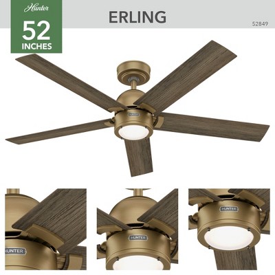Hunter 52" Gold and Gray Wood Ceiling Fan with Light and Remote
