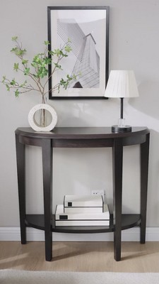 Espresso Brown Wood Semi-Circle Hallway Table with Storage Shelf