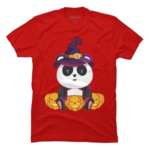 Men's Design By Humans Cute Panda Mock up Witch With Jack O Lantern Halloween T-Shirt By thebeardstudio T-Shirt - 1 of 4