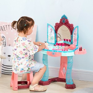 Infurnic Doll Playsets Kids Vanity Set with Self-Opening Magic Mirror, Princess Makeup Vanity Table Set Tabletop with Light, Blue, 24.00"*17.30"*5.30" - 1 of 4