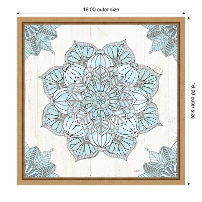 16-inch Blue and Gray Abstract Mandala Canvas Print with Natural Frame
