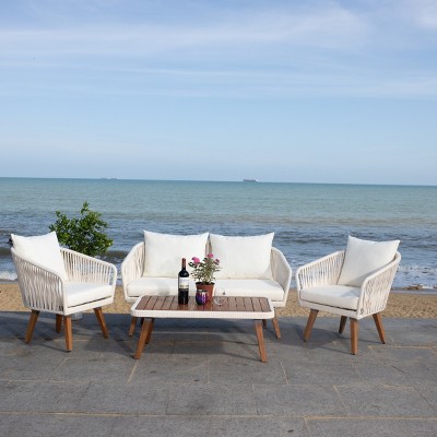 Dandra Beige Acacia Wood 4-Piece Outdoor Seating Set