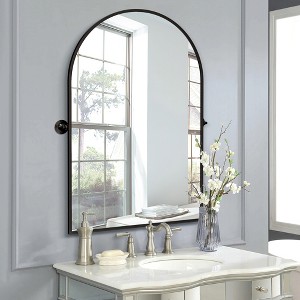 Wooakway 32"H Arched Bathroom Mirror with Pivoting Design Metal Frame for Vanity Living Room Bedroom Entryway Black - 1 of 4