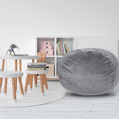 Vynxaria Minky Velvet Bean Bag ChairGrey-5ft Plush Floor Chair