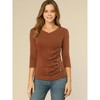 INSPIRE CHIC Women's V Neck 3/4 Sleeves Solid Knitted Buttons Decor Ruched Blouse - 3 of 4