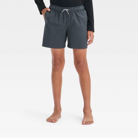 Art Class Boys' Striped Swim Shorts - art class™ Black S: Cotton Blend, Recycled Polyester, Built-in Boxer, Elastic Waistband, Drawstring
