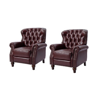 Set of 2 Justine Transitiona Wooden Upholstery Genuine Leather Recliner with Nailhead Trim for Living Room and Bedroom  | ARTFUL LIVING DESIGN