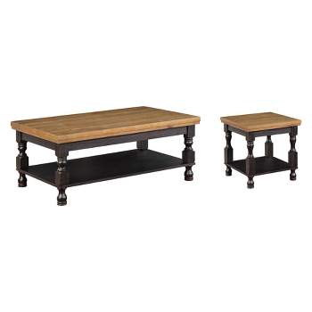 2pc Philoree Farmhouse Coffee and End Table Set Antique Black and Oak - HOMES: Inside + Out