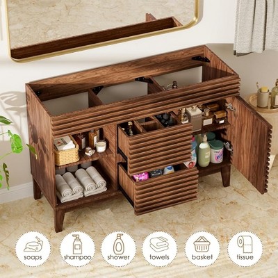 48" Walnut Mid-Century Modern Freestanding Bathroom Vanity Cabinet