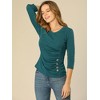 INSPIRE CHIC Women's V Neck 3/4 Sleeves Solid Knitted Buttons Decor Ruched Blouse - 4 of 4