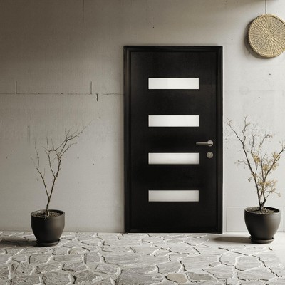 Wooakway 36"W × 80"H 4-Lite Exterior Frosted Glass Prehung Front Entry Door Primed Interior Fiberglass Entrance Door