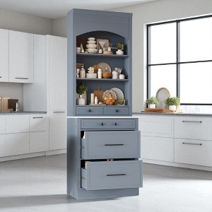 83.7" Tall Freestanding Kitchen Pantry Cabinet with Faux Marble Countertop, 5 Storage Drawers, Adjustable Shelf, Hutch for Kitchen or Dining Room - 1 of 4