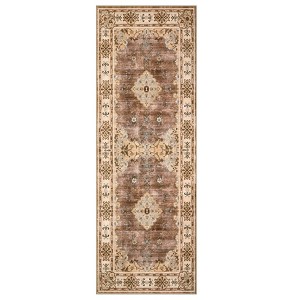 Area Rugs for Living Room Bedroom Dining Room Nursery Office Hallways, Washable Large Boho Vintage Bohemian Distressed Oriental Carpet Non Slip - 1 of 4