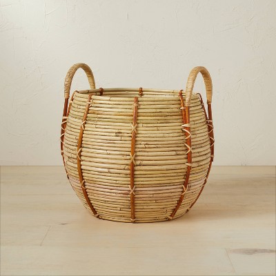 Photo 1 of 14 x 13 Round Rattan Basket with Handle Natural - Opalhouse designed with Jungalow