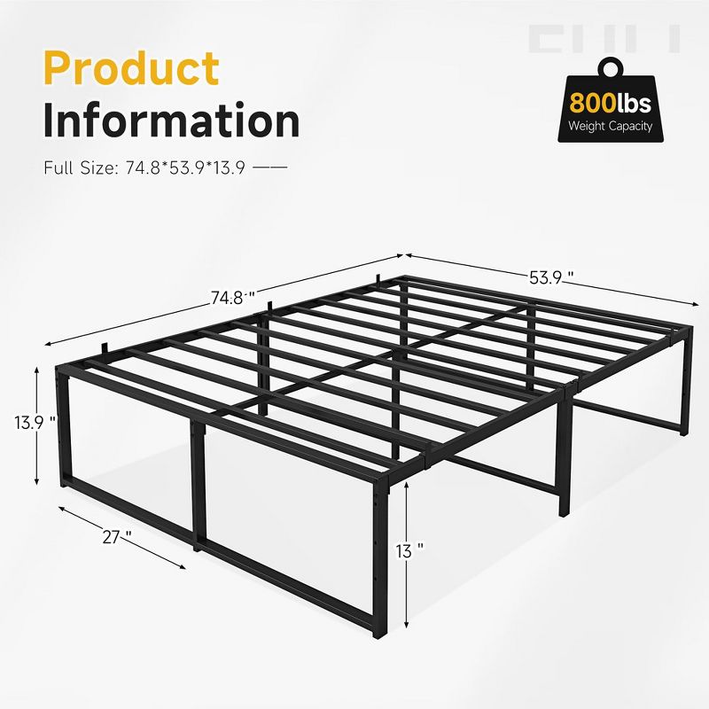 Whizmax Heavy Duty Metal Platform Bed Frame, No Box Spring Needed, Black, 3 of 9