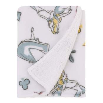 Disney Alice in Wonderland Light Blue, Pink, Yellow, and White Super Soft Plush Cuddly Plush Baby Blanket
