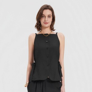 Women's Button-Front Tie Detail Vest - A New Day™ Black S : Target