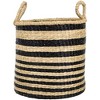 Northlight Set of 3 Khaki and Black Woven Seagrass Striped Storage Baskets with Handles 15.25" - 3 of 4