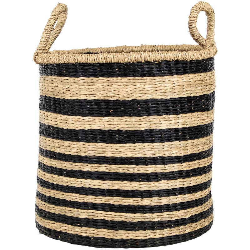 Northlight Set of 3 Khaki and Black Woven Seagrass Striped Storage Baskets with Handles 15.25", 3 of 7