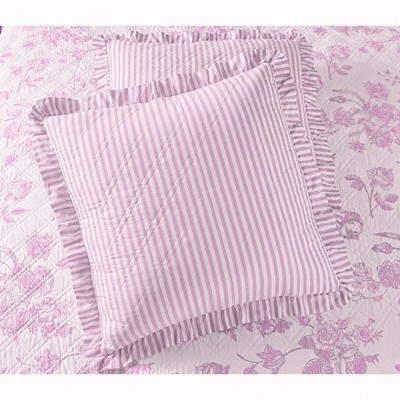 Full Blue Cotton Floral Quilt Set with Ruffled Shams
