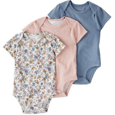 Image of Little Planet by Carter’s Organic Baby Girls' 3pk Floral Bodysuit - White/Brown/Blue 9M