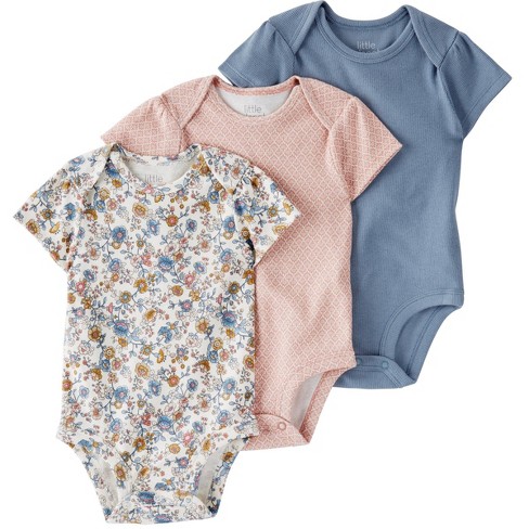 Little Planet By Carter's Organic Baby Girls' 3pk Floral Bodysuit -  White/brown/blue : Target