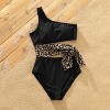 PATPAT Family Matching Leopard Print Swimsuits One Shoulder Cutout Colorblock One Piece Swimwear Swim Trunks Shorts - 3 of 4