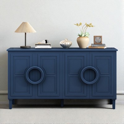 4-Door Sideboard Cabinet with French Frame Design, Adjustable Shelves, MDF Body & Rubber Wood Legs, Storage Buffet for Dining Room, Kitchen