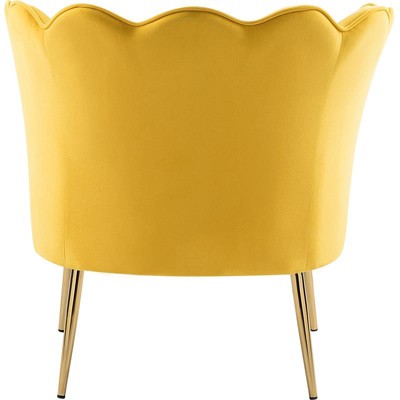 Sculpted Yellow Velvet Accent Chair with Gold Iron Legs