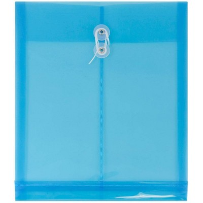 JAM Paper 12pk Plastic Envelopes with Button & String Tie Closure - Letter Open End - 9 3/4 x 11 3/4 - Blue