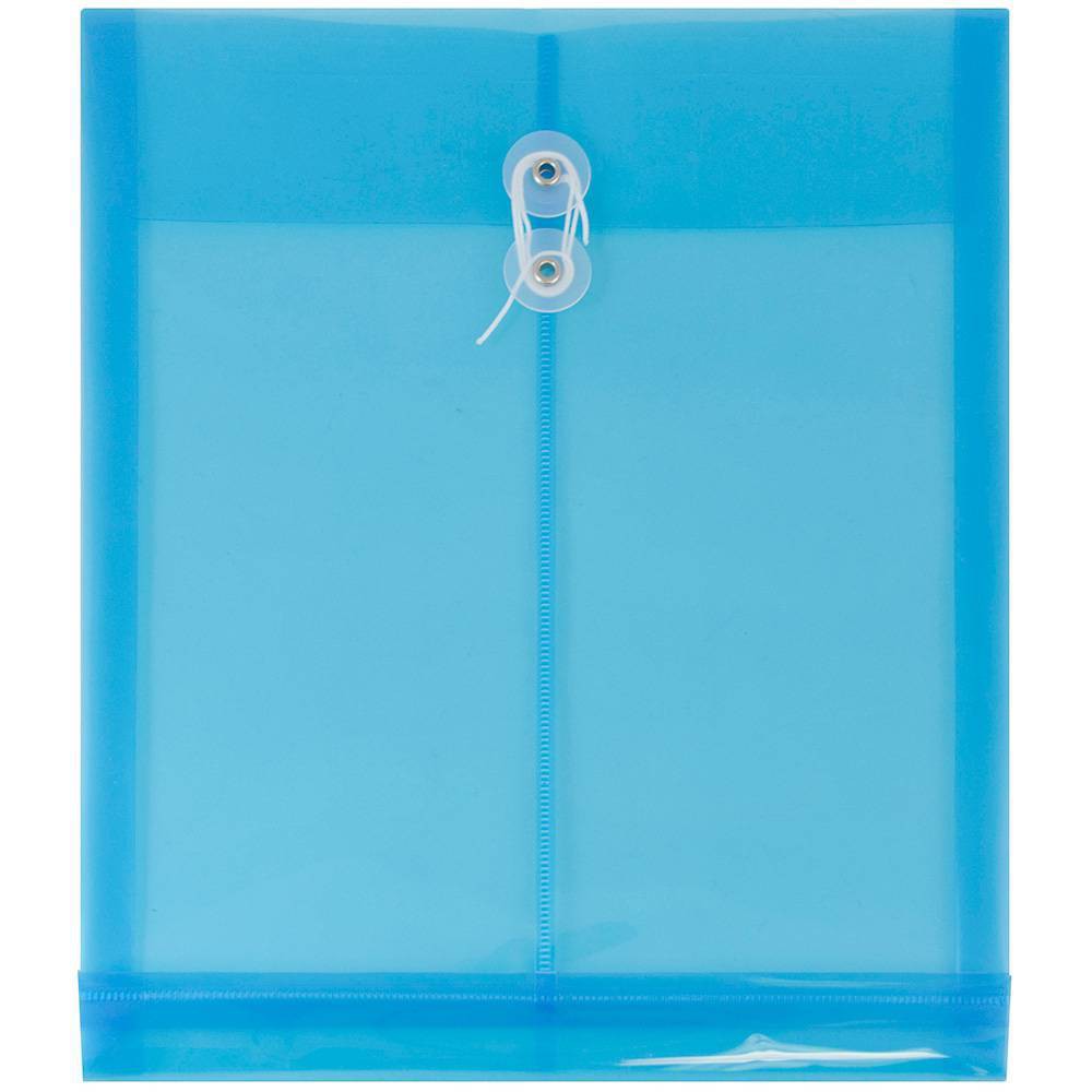 Photos - Envelope / Postcard JAM Paper 9 3/4'' x 11 3/4'' 12pk Plastic Envelopes with Button and String Tie Closure, Letter Open End - Blue: Stationery S