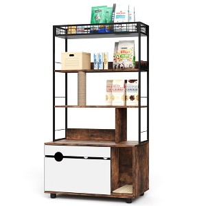 Hidden Litter Box Enclosure with Storage Rack & Cat Scratching Post, 2-in-1 Wood Metal Cat Furniture with Shelf and Cushioned Mat, Modern Pet Decor - 1 of 4