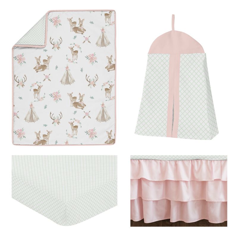 Sweet Jojo Designs Girl Baby Crib Bedding Set - Deer Floral Collection 4pc, 3 of 8