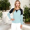 Anna-Kaci Women's Waffle Knit Top with Raglan Color Block Sleeves and Crew Neck - 4 of 4