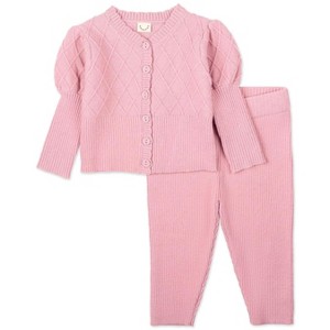 MiniMoi 2 Piece Baby and Toddler Girls "Juliet" Mixed Knit Cardigan and Legging Set Bridal Rose 18 Months - 1 of 3