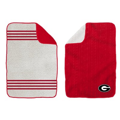 NCAA Georgia Bulldogs Cable Knit Embossed Logo with Sherpa Stripe Throw Blanket